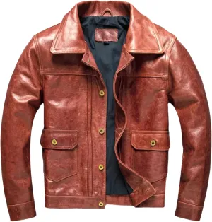 Men’s Cowhide Leather Jacket Quilted Lining Spring Winter Casual Overcoat