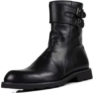 Men’s Fashion Catwalk Boots, High-Tops Non-Slip Leather Boots City Outdoor Cowhide Zipper Ankle Boots,Black A-38/UK 5.5/US 6.5