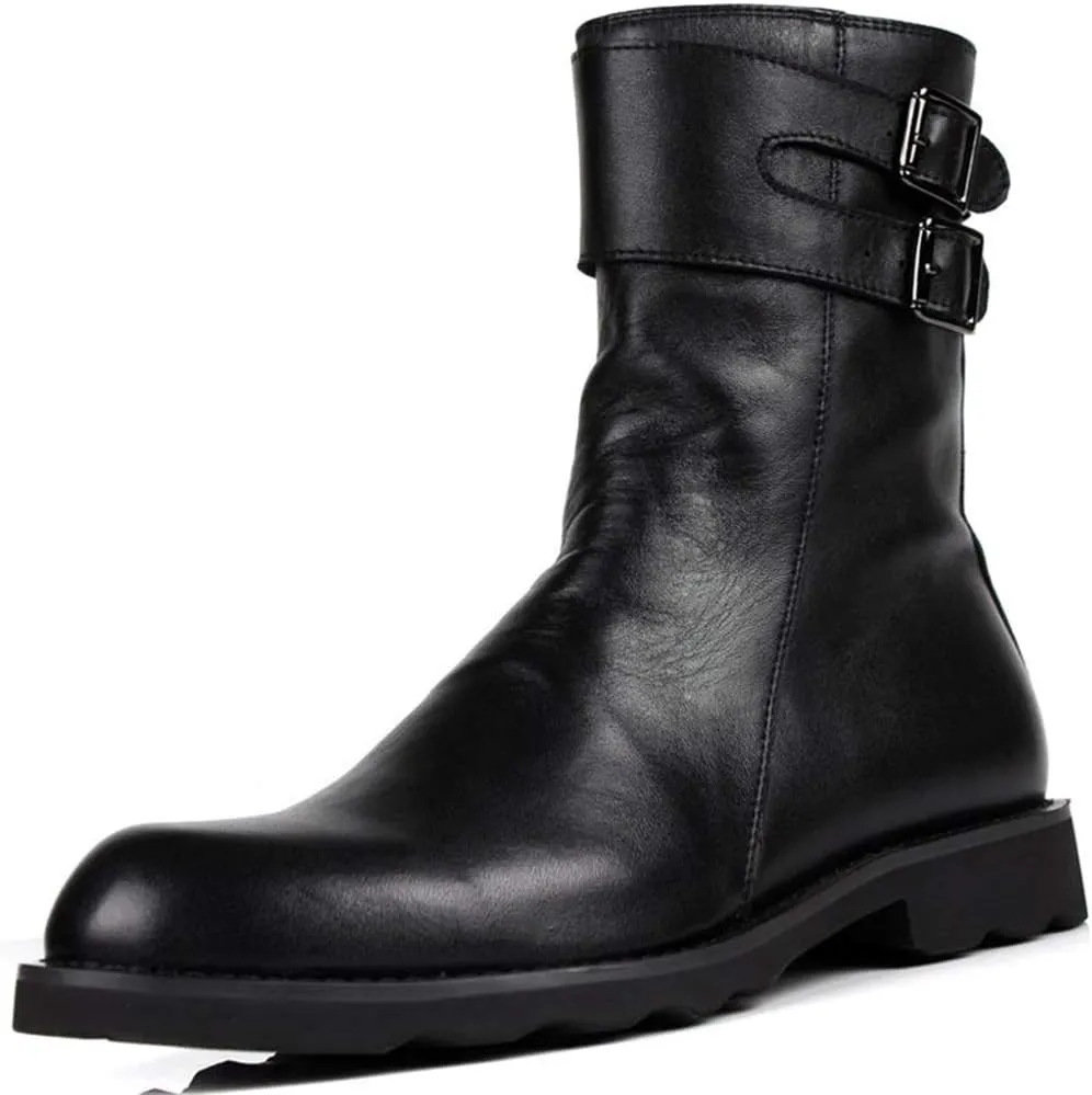 Men’s Fashion Catwalk Boots, High-Tops Non-Slip Leather Boots City Outdoor Cowhide Zipper Ankle Boots,Black A-38/UK 5.5/US 6.5