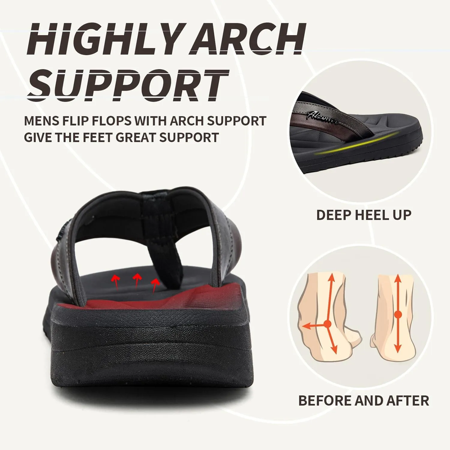 Men's Flip Flops Sandal Casual Comfortable Outdoor Thong Sandals for Men Summer Beach Slides Lightweight Non-Slip Shoes with Soft Cushion Arch Support