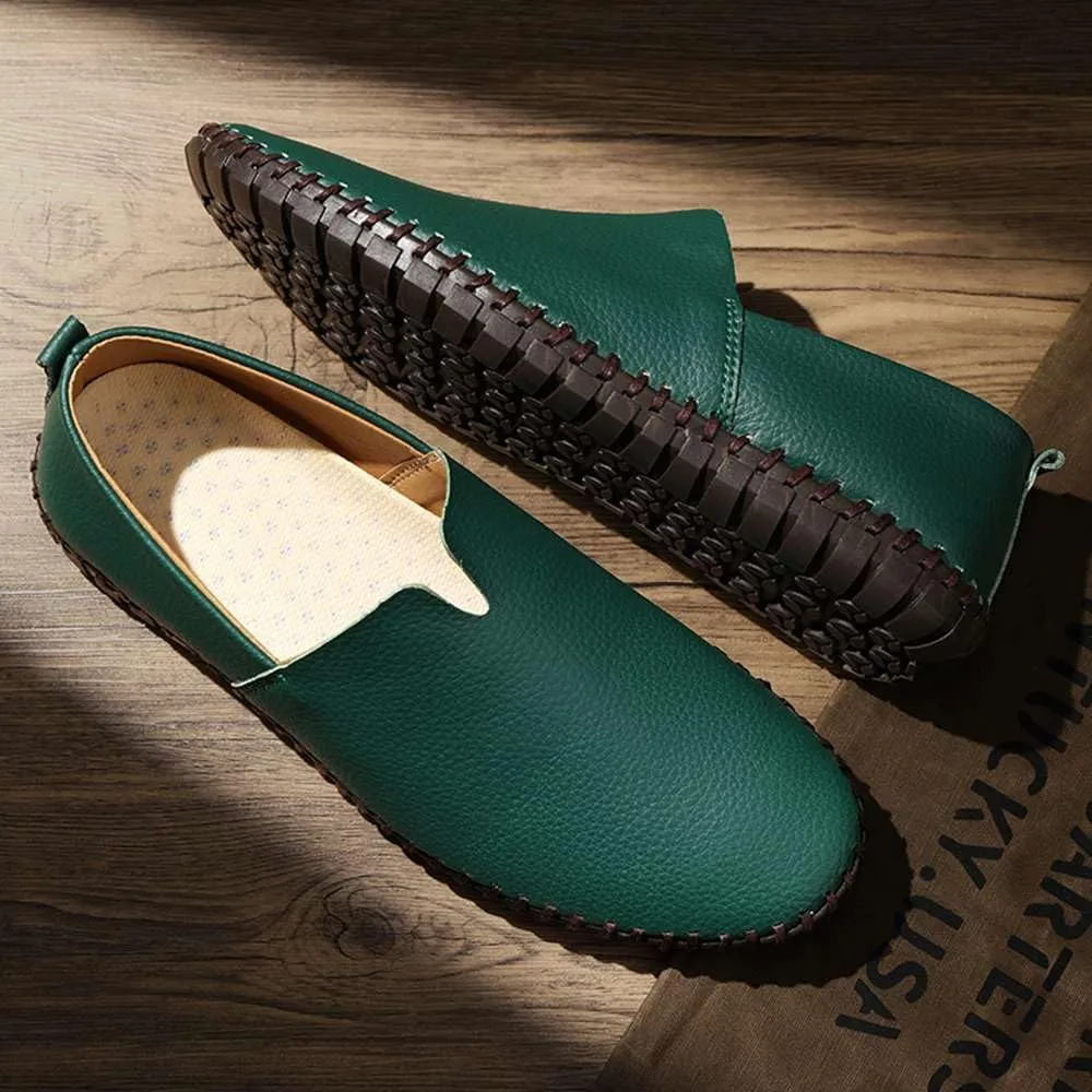 Men's Genuine Leather Loafer Shoes Slip On Soft Walking Driving Shoes