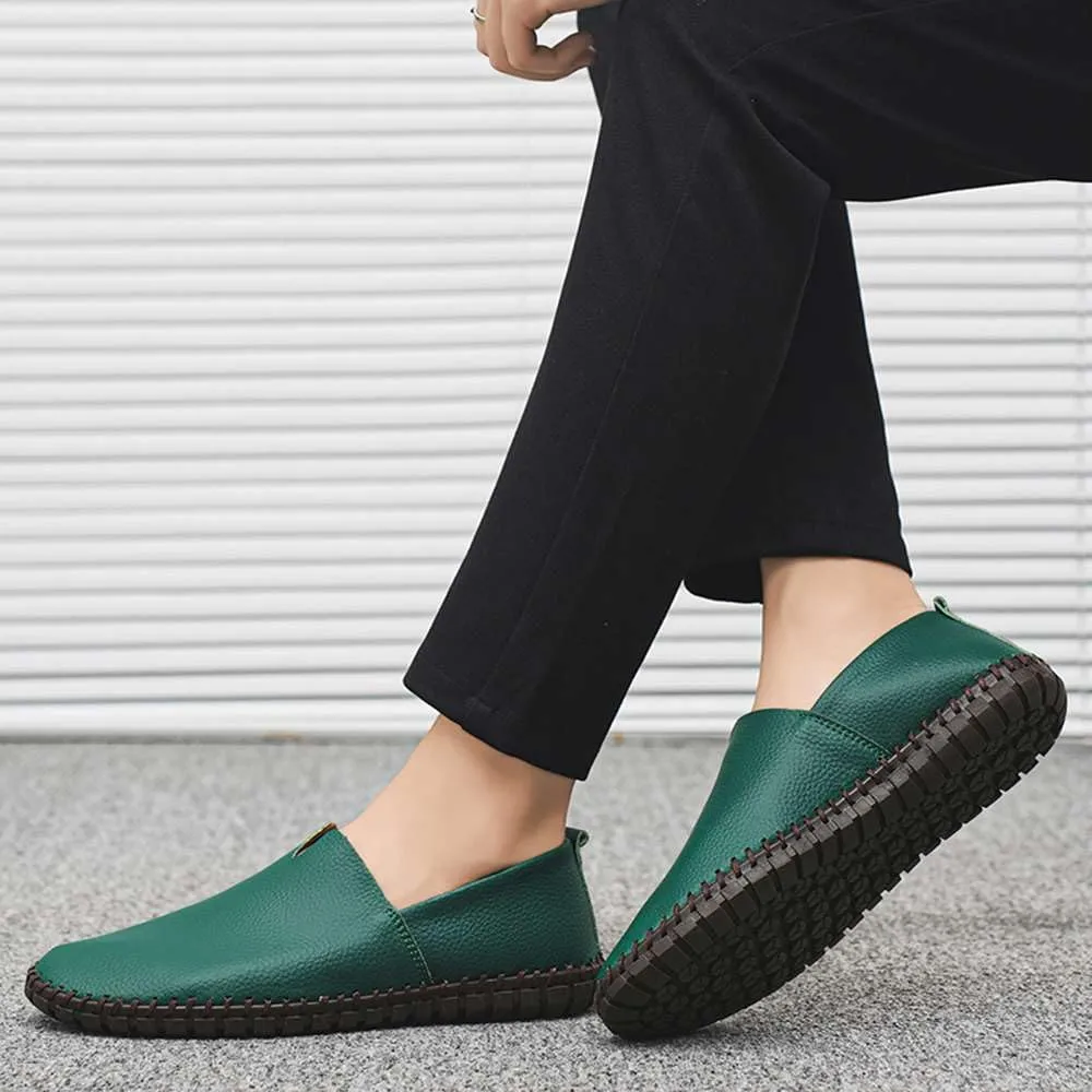 Men's Genuine Leather Loafer Shoes Slip On Soft Walking Driving Shoes