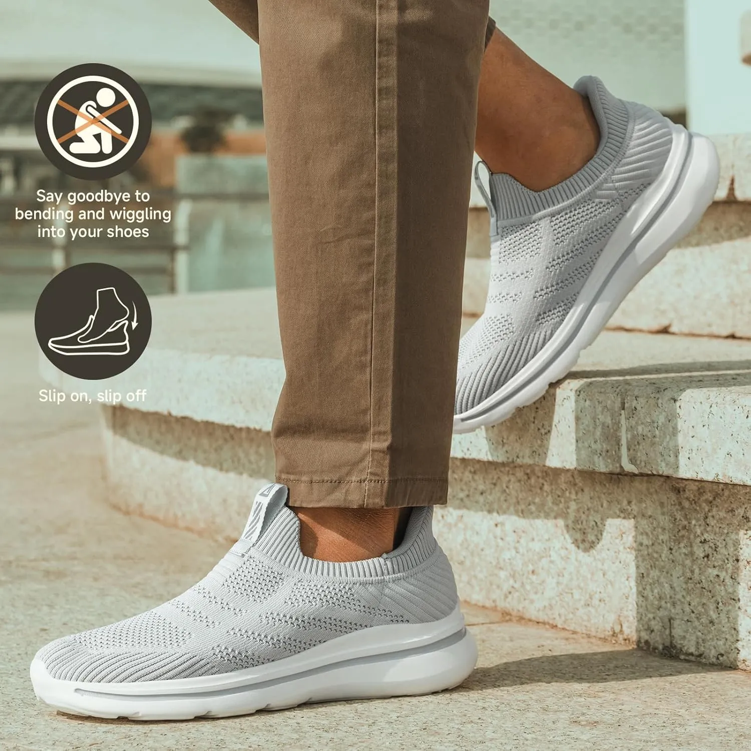 Men's Hands-Free Slip On Sneakers | Laceless Walking Shoes for Gym/Travel/Office