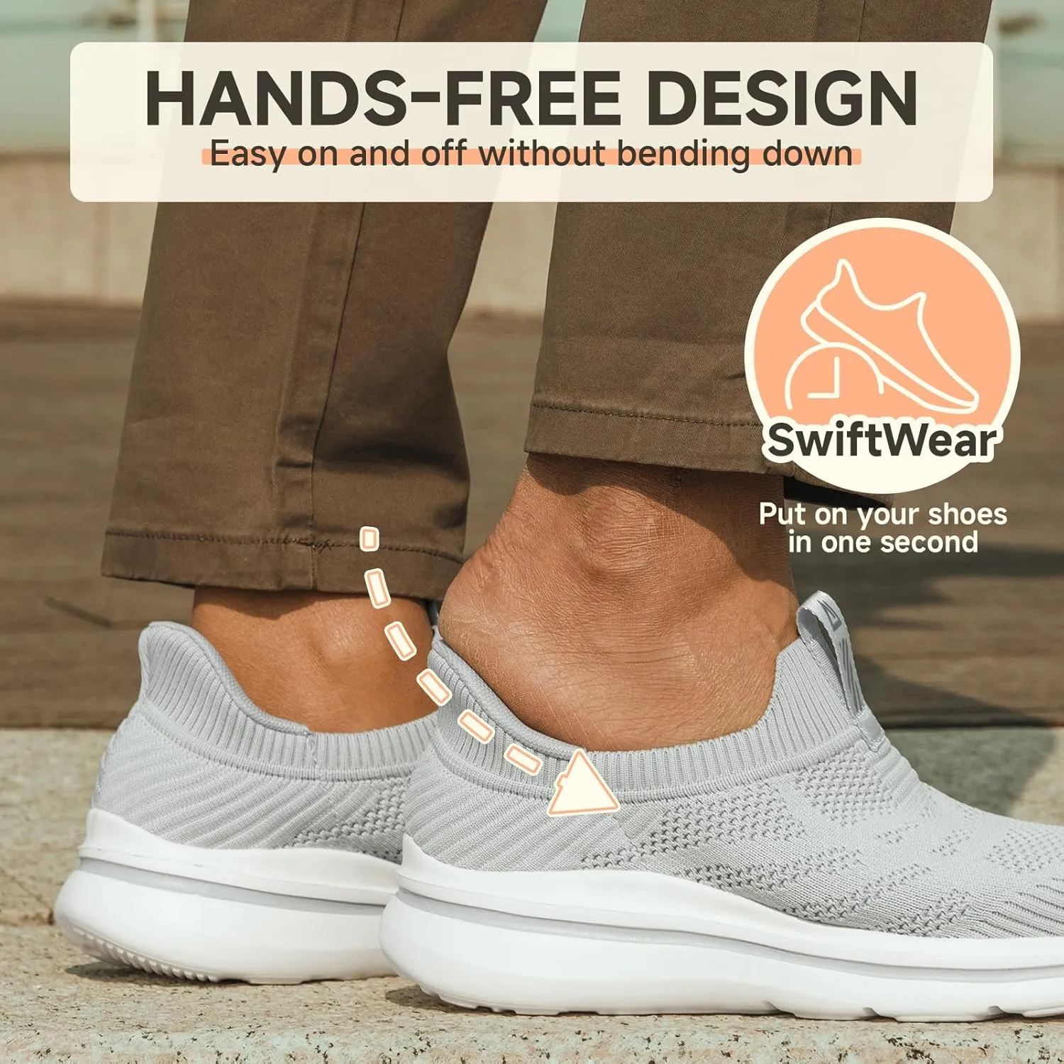 Men's Hands-Free Slip On Sneakers | Laceless Walking Shoes for Gym/Travel/Office