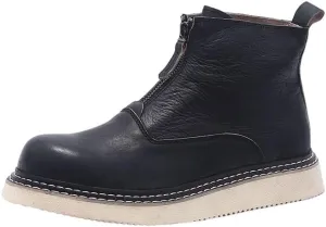 Men's High-top Sneakers Round Toe Comfortable Casual Zipper Design Flat Sole Non-Slip Wear-Resistant Suitable for Daily Travel and Driving Work