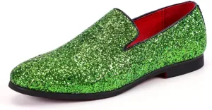 Men's Leather British Fashion Pointed Toe Sequined Loafers,Metallic Luxury Texture Slip-On Glitter Fashion Casual Dress Shoes