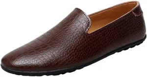 Men's Leather Loafers Round Toe PU Driving Moccasins Shoes Crocodile Print Smoking Loafers Anti-Slip Resistant Lightweight Comfortable Casual Slip-On