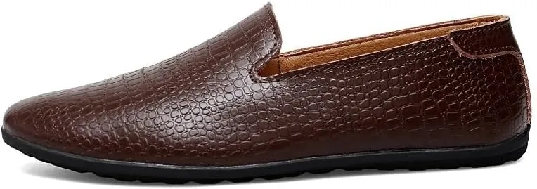 Men's Leather Loafers Round Toe PU Driving Moccasins Shoes Crocodile Print Smoking Loafers Anti-Slip Resistant Lightweight Comfortable Casual Slip-On