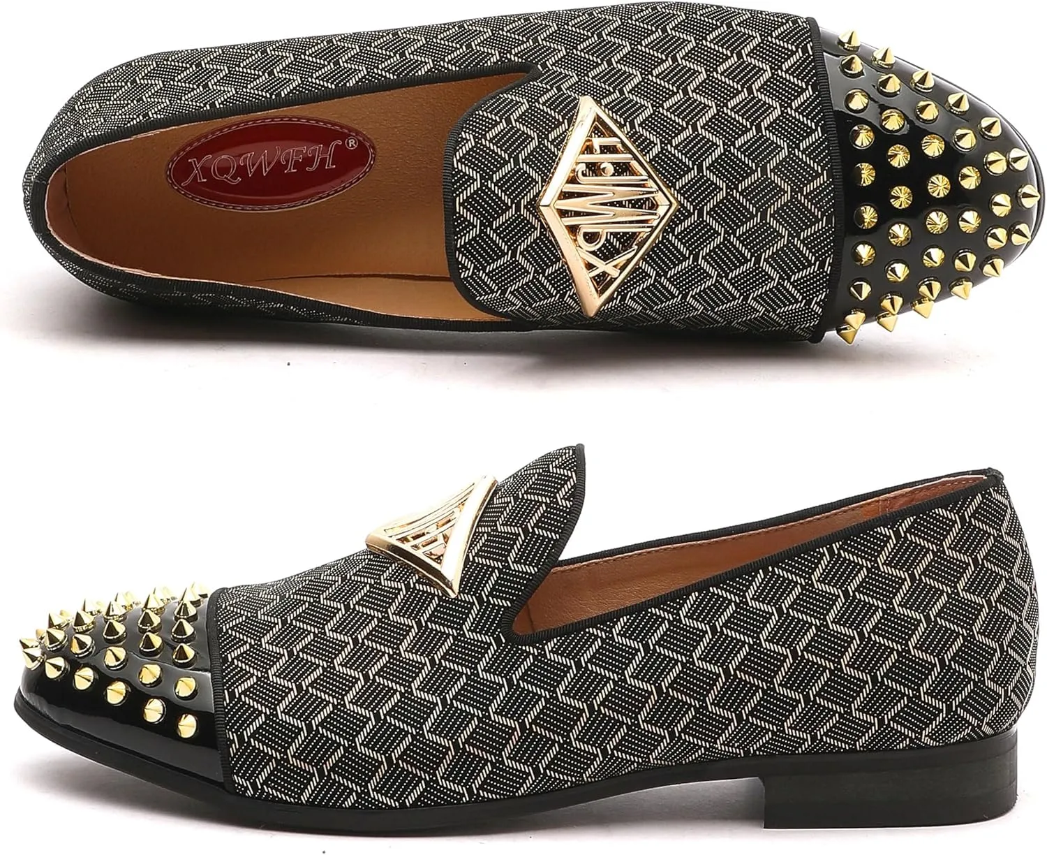 Mens Leopard Loafers Leather Embroidery Spiked Slip on Dress Shoes Slipper Luxury Fashion Penny Prom