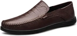Men's Loafers Round Toe Leather Crocodile Print Loafer Shoes Lightweight Comfortable Anti-Slip Outdoor Slip-on