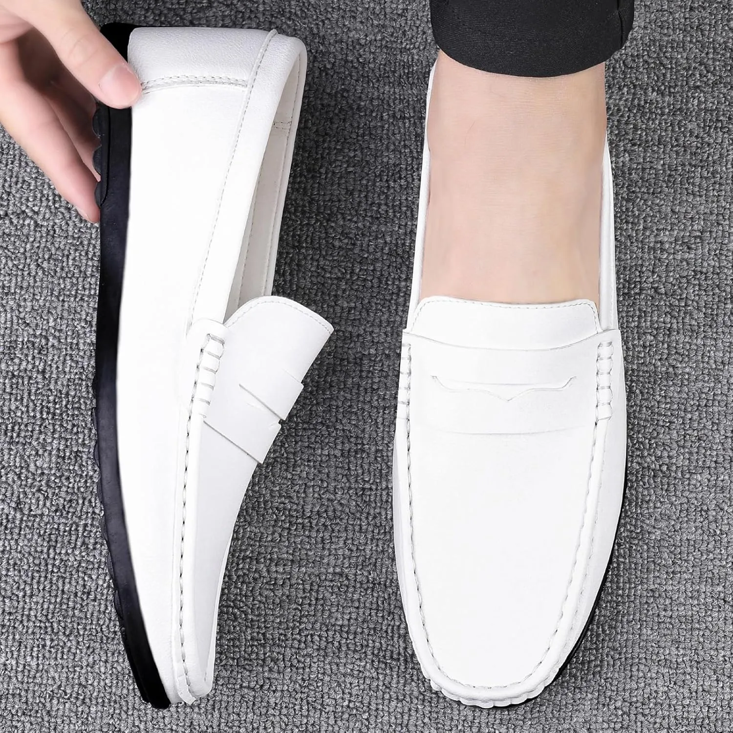 Men's Loafers Slip-On Shoes with Non-Slip Sole Breathable Comfortable Casual Moccasin Mens Commuter Slip-Resistant Lightweight Easy to Walk