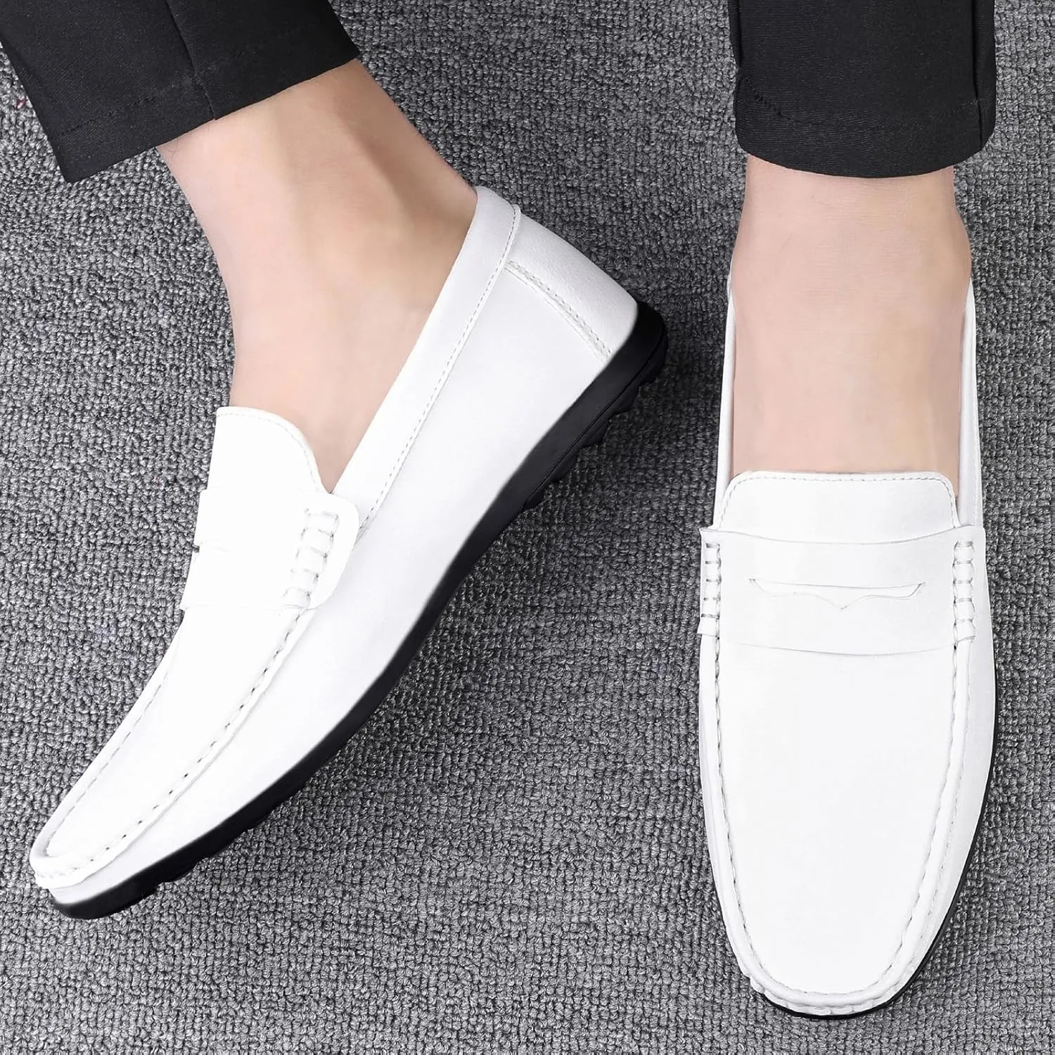 Men's Loafers Slip-On Shoes with Non-Slip Sole Breathable Comfortable Casual Moccasin Mens Commuter Slip-Resistant Lightweight Easy to Walk