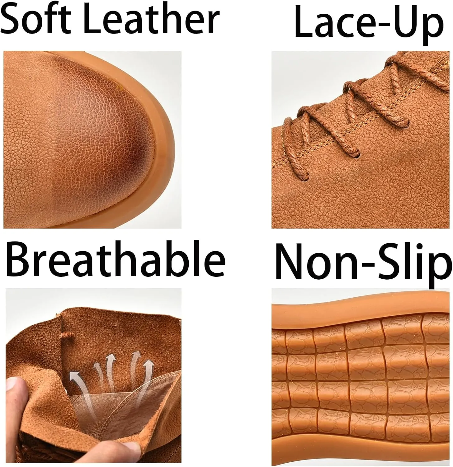Mens Mid-Top Lace-Up Leather Chukka Ankle Boots Casual Comfortable Round Toe Non-Slip Shoes for Walking Outdoor Hiking