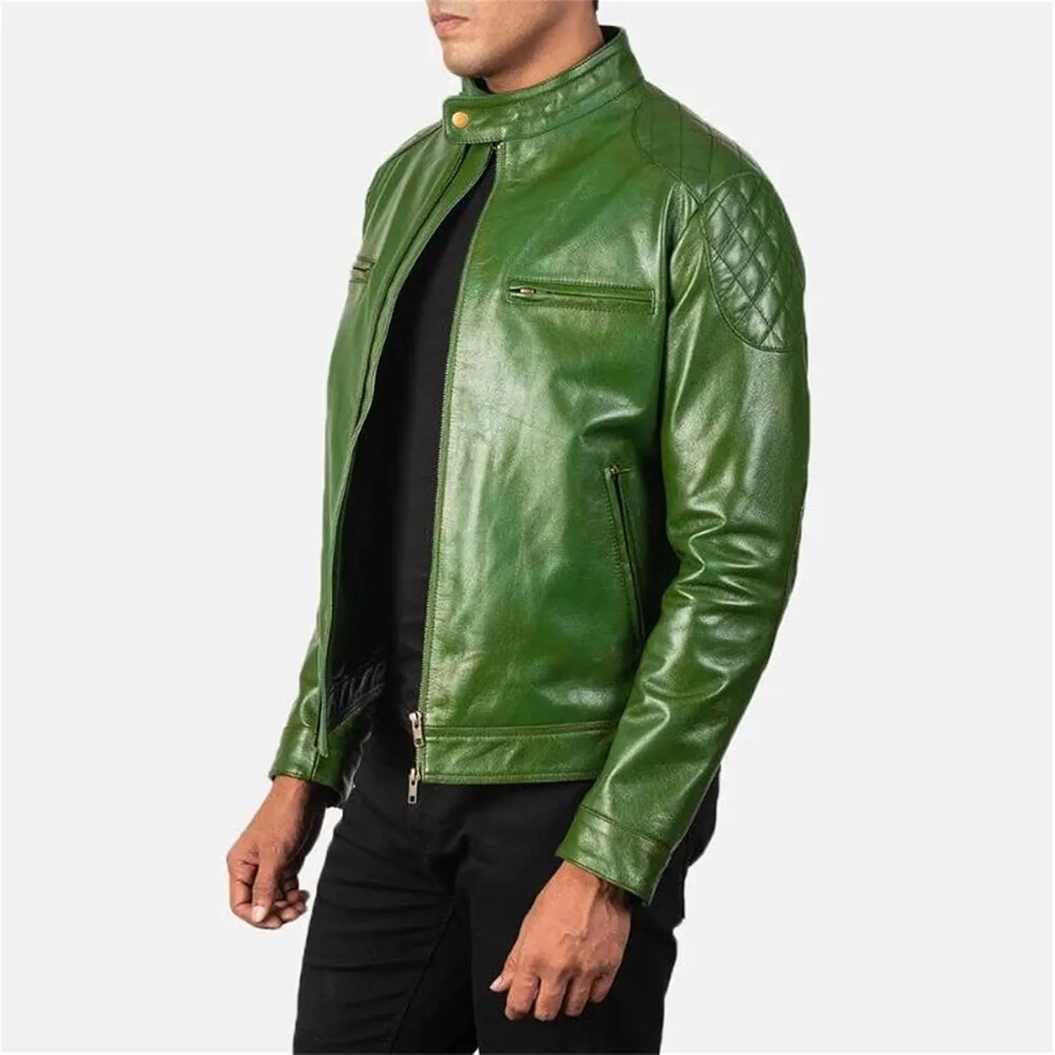 Men’s Motorcycle Leather Jacket Retro Lapel Slim Fit Layered Casual Coat