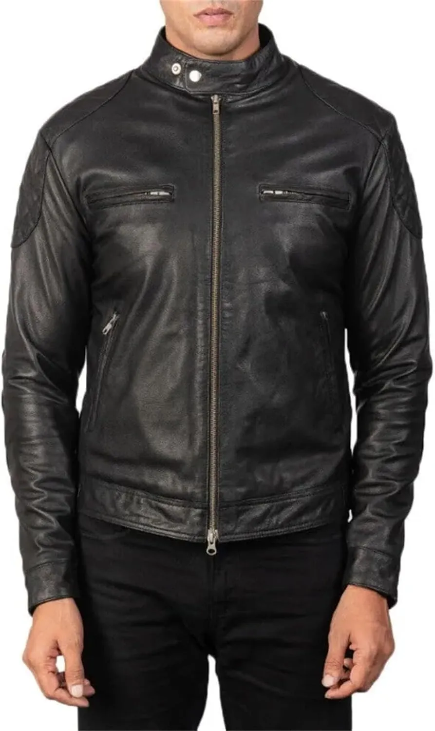 Men’s Motorcycle Leather Jacket Retro Lapel Slim Fit Layered Casual Coat