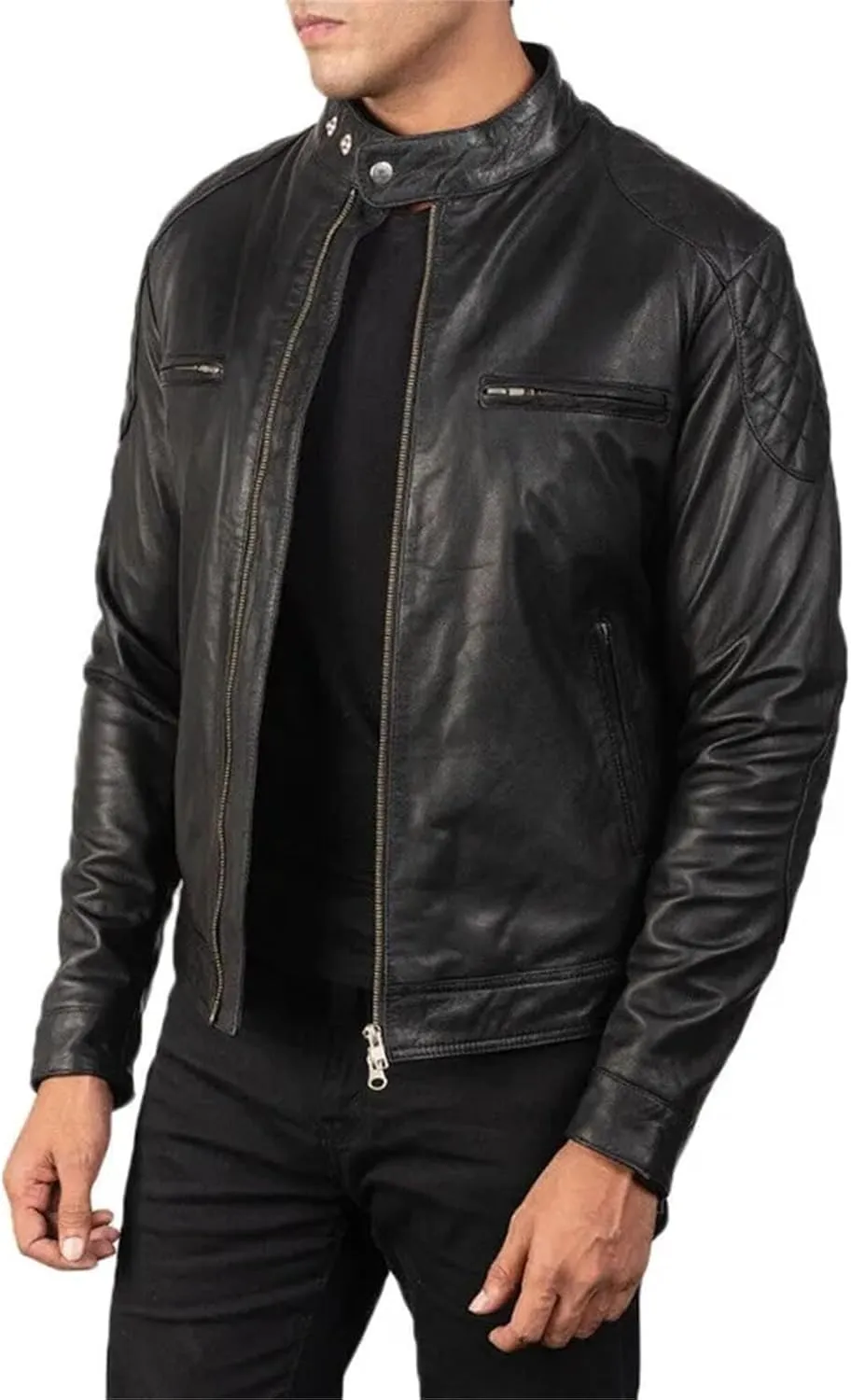 Men’s Motorcycle Leather Jacket Retro Lapel Slim Fit Layered Casual Coat