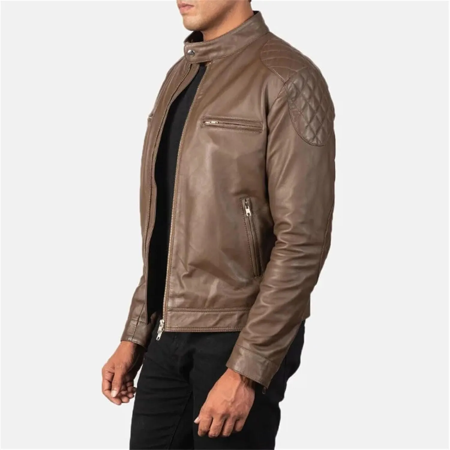 Men’s Motorcycle Leather Jacket Retro Lapel Slim Fit Layered Casual Coat