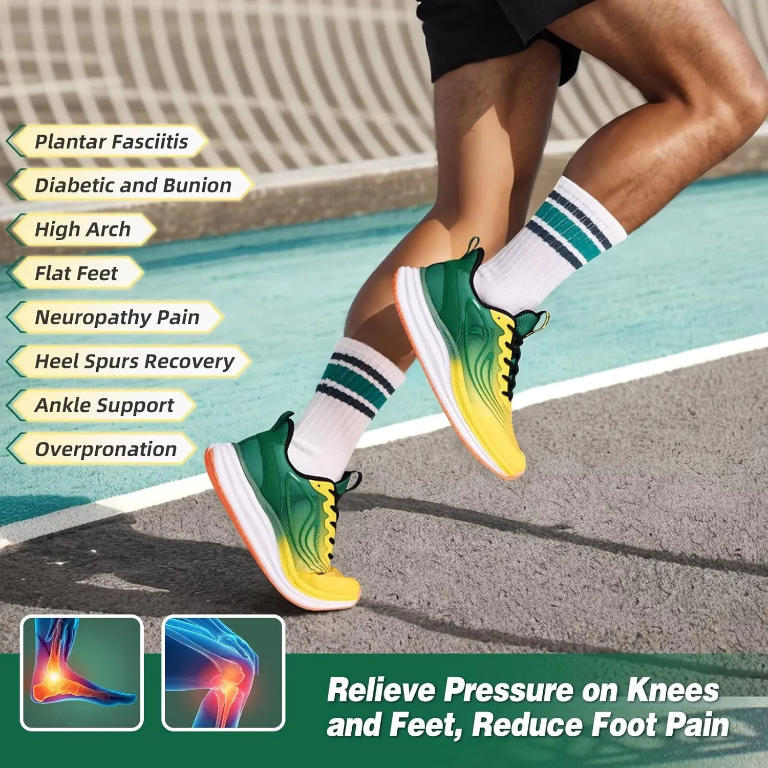 Men's Orthopedic Road Running Sneakers: Comfortable Casual Arch Supports Plantar Fasciitis Orthotic Sports Athletic Shoes, Flat Feet High Arch Tennis Work Walking Shoes for Foot Heel and Pain Relief