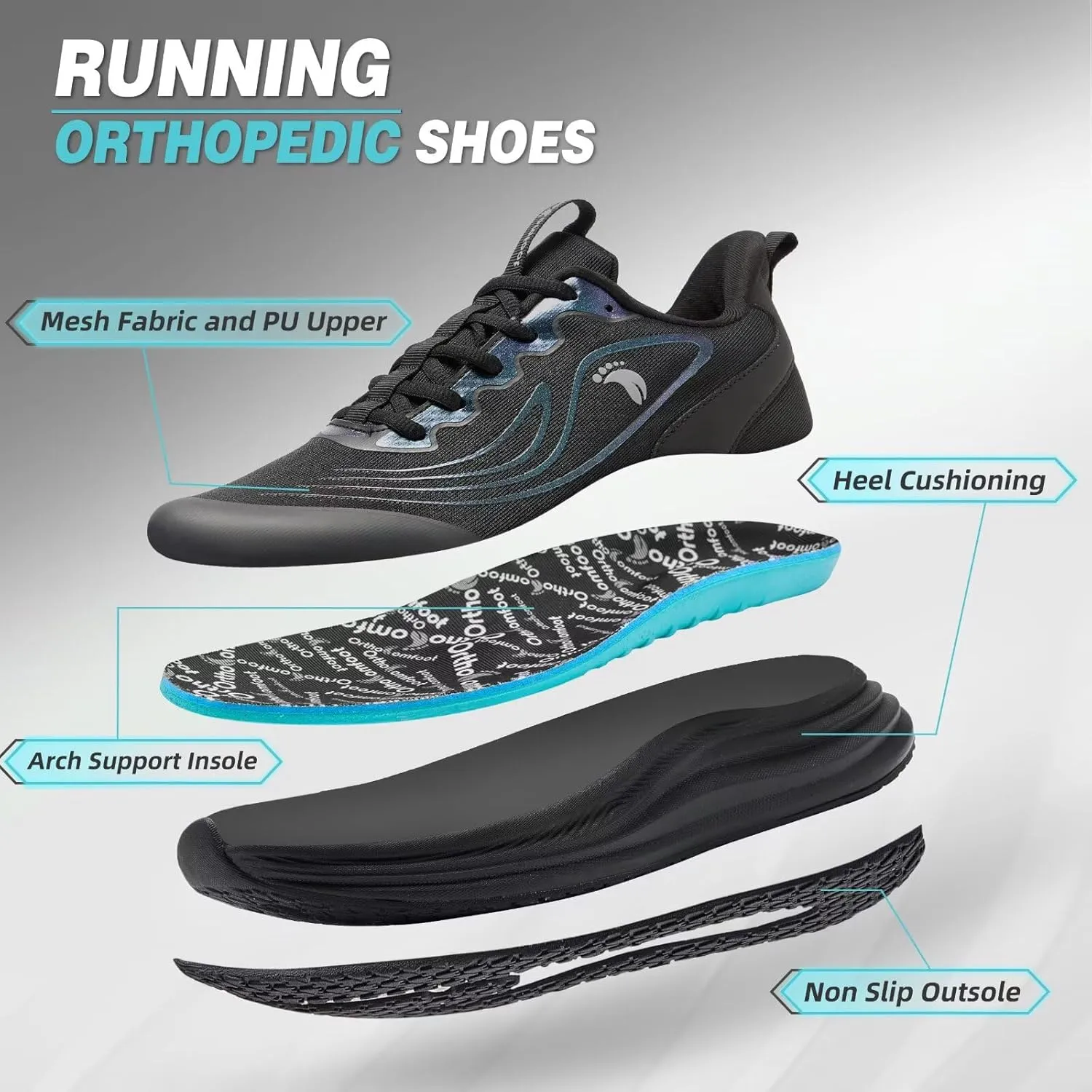 Men's Orthopedic Road Running Sneakers: Comfortable Casual Arch Supports Plantar Fasciitis Orthotic Sports Athletic Shoes, Flat Feet High Arch Tennis Work Walking Shoes for Foot Heel and Pain Relief