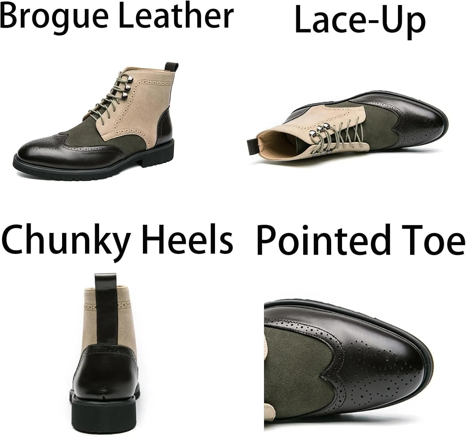 Mens Retro Brogue Multicolor Leather Lace-Up Wingtip Chukka Ankle Boots High-Top Non-Slip Casual Shoes for Work Office Dress Outdoor