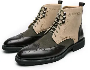 Mens Retro Brogue Multicolor Leather Lace-Up Wingtip Chukka Ankle Boots High-Top Non-Slip Casual Shoes for Work Office Dress Outdoor