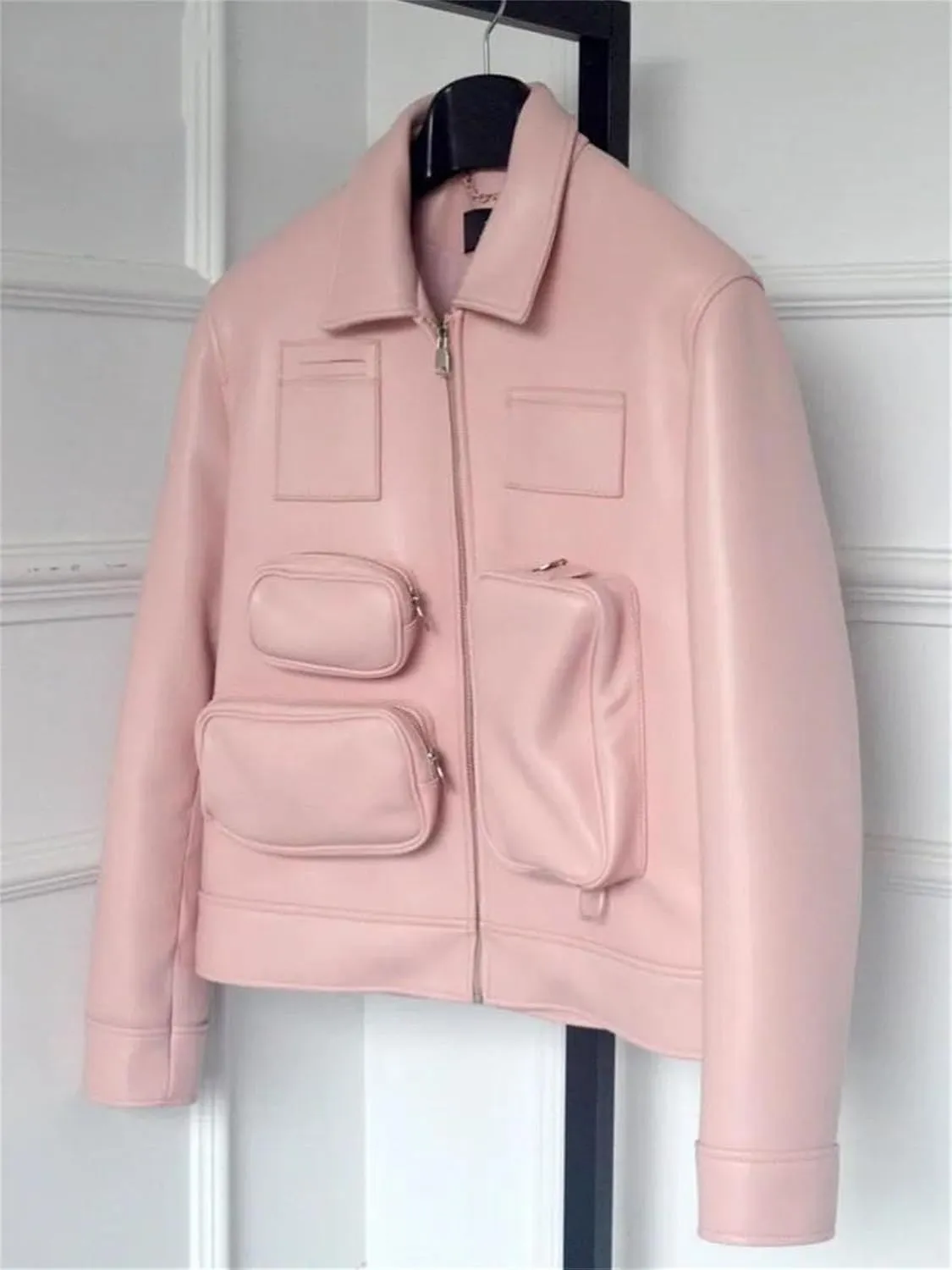 Men’s Sheepskin Leather Jacket Midweight Spring Slim Fit Casual Coat