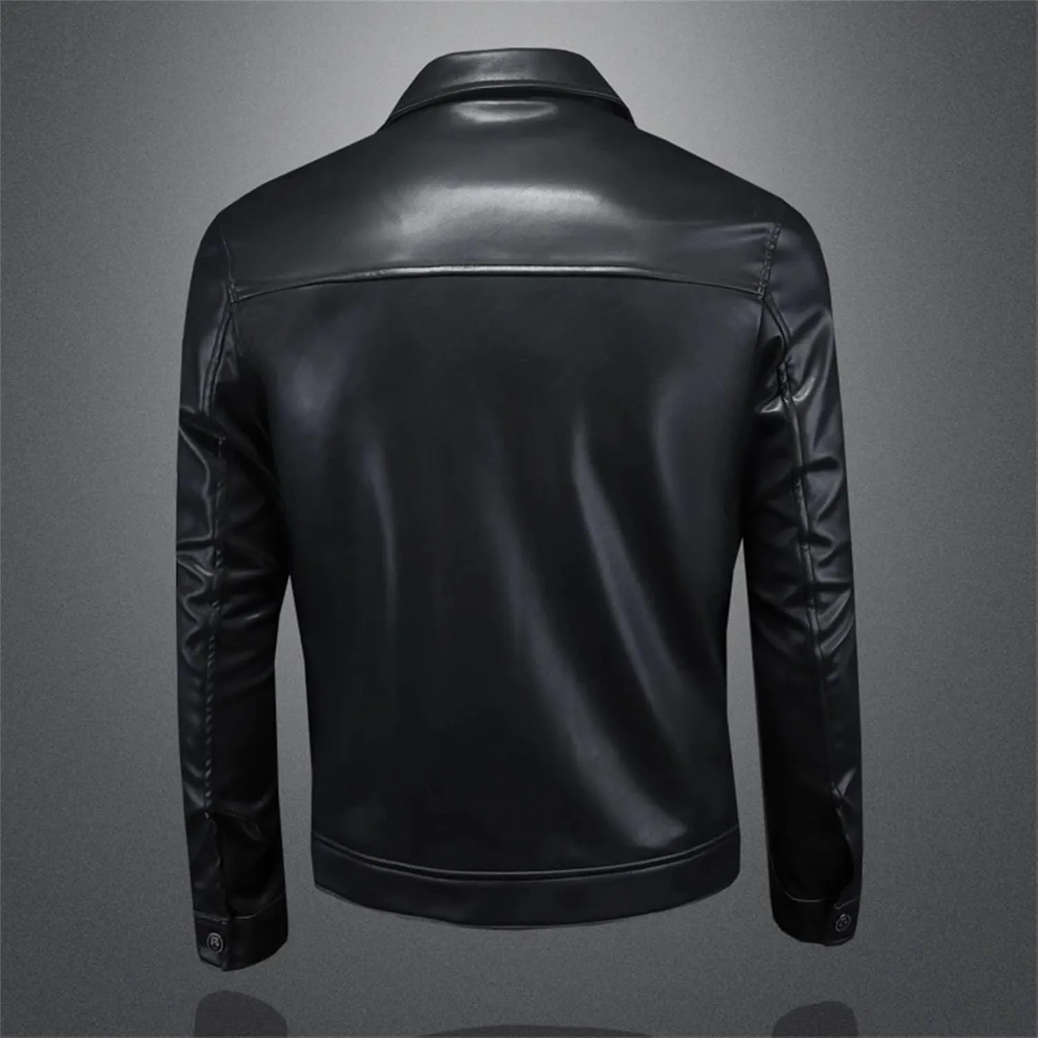 Men’s Single Breasted PU Leather Jacket Cool Weather Winter Casual Overcoat