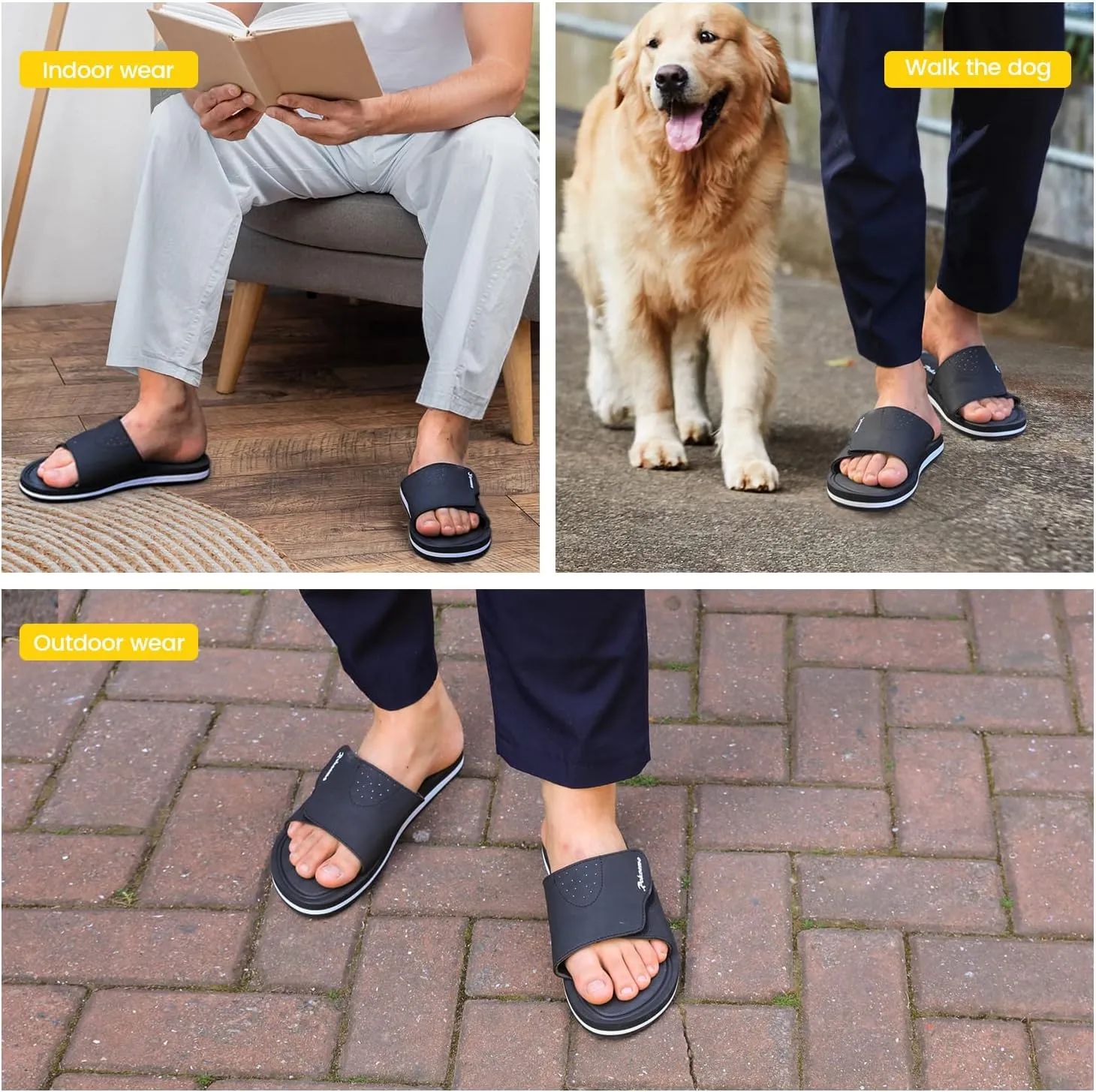 Mens Slide Sandals Adjustable Athletic Casual Comfort Lightweight Open Toe Slides Sport Sandals with Memory Foam Soft Cushion Footbed