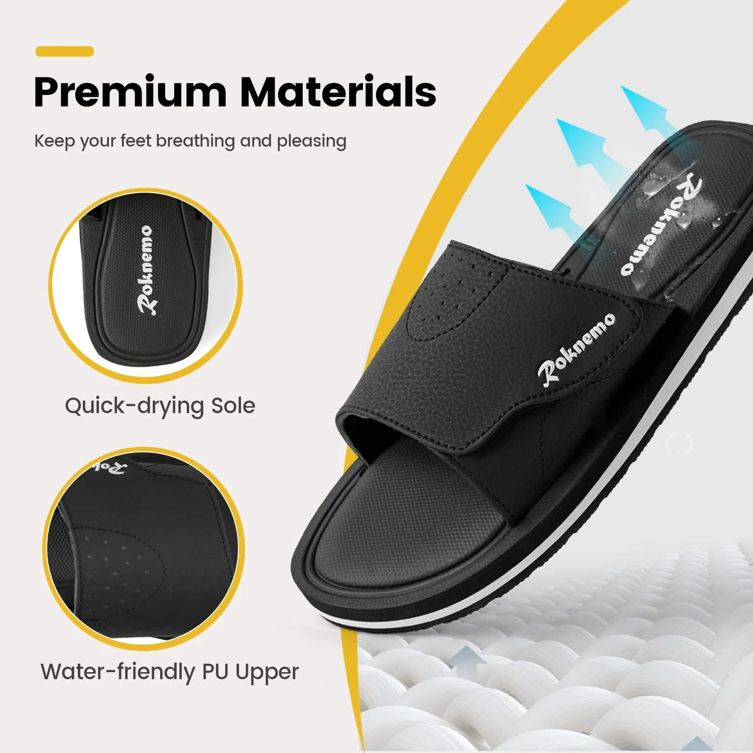 Mens Slide Sandals Adjustable Athletic Casual Comfort Lightweight Open Toe Slides Sport Sandals with Memory Foam Soft Cushion Footbed