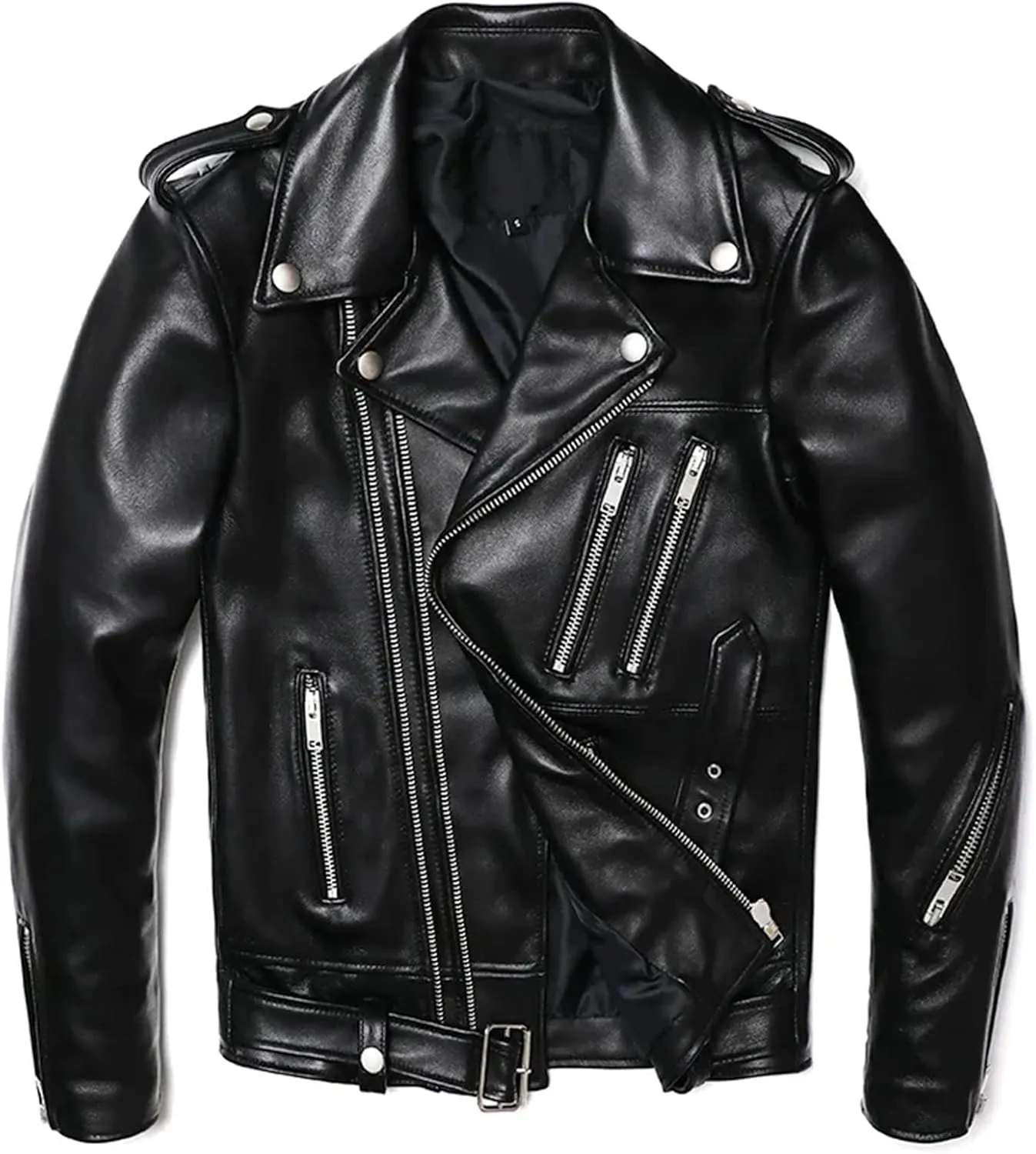 Men’s Slim Fit Motorcycle Leather Jacket Cool Weather Layered Riding Coat