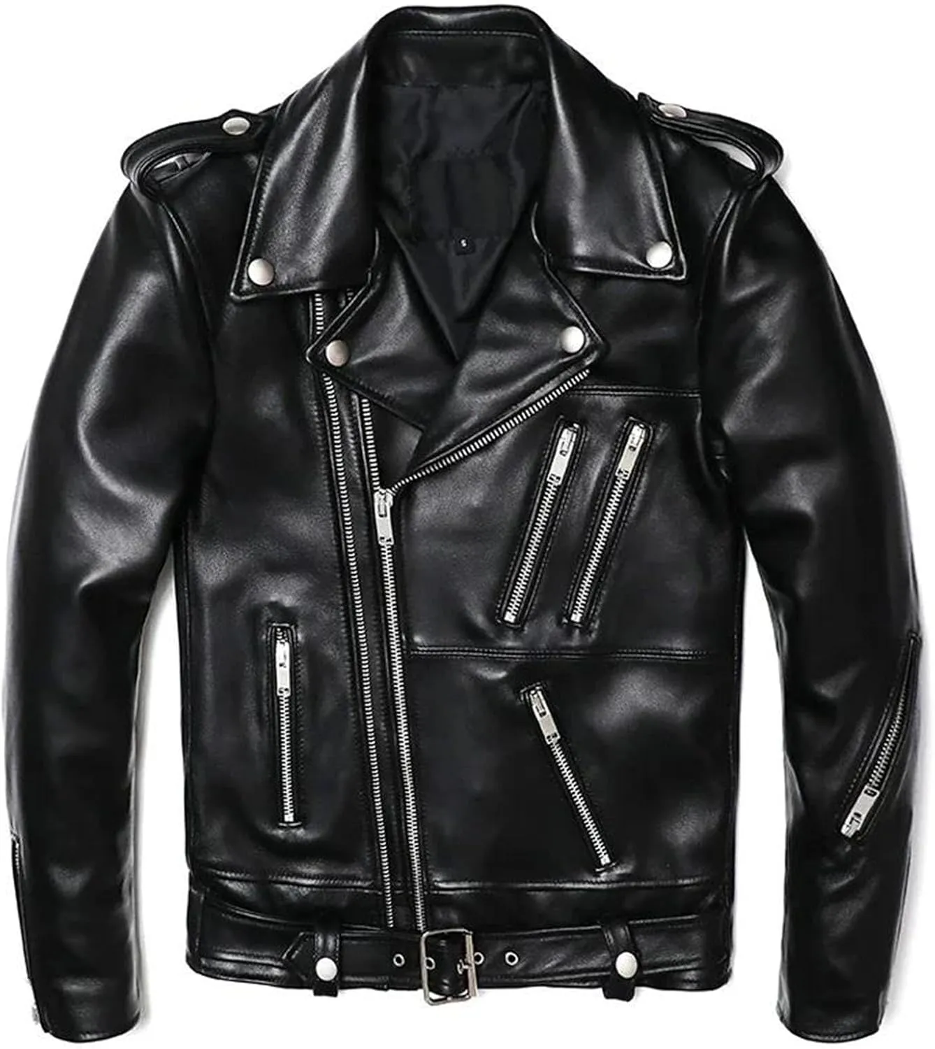 Men’s Slim Fit Motorcycle Leather Jacket Cool Weather Layered Riding Coat