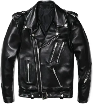 Men’s Slim Fit Motorcycle Leather Jacket Cool Weather Layered Riding Coat