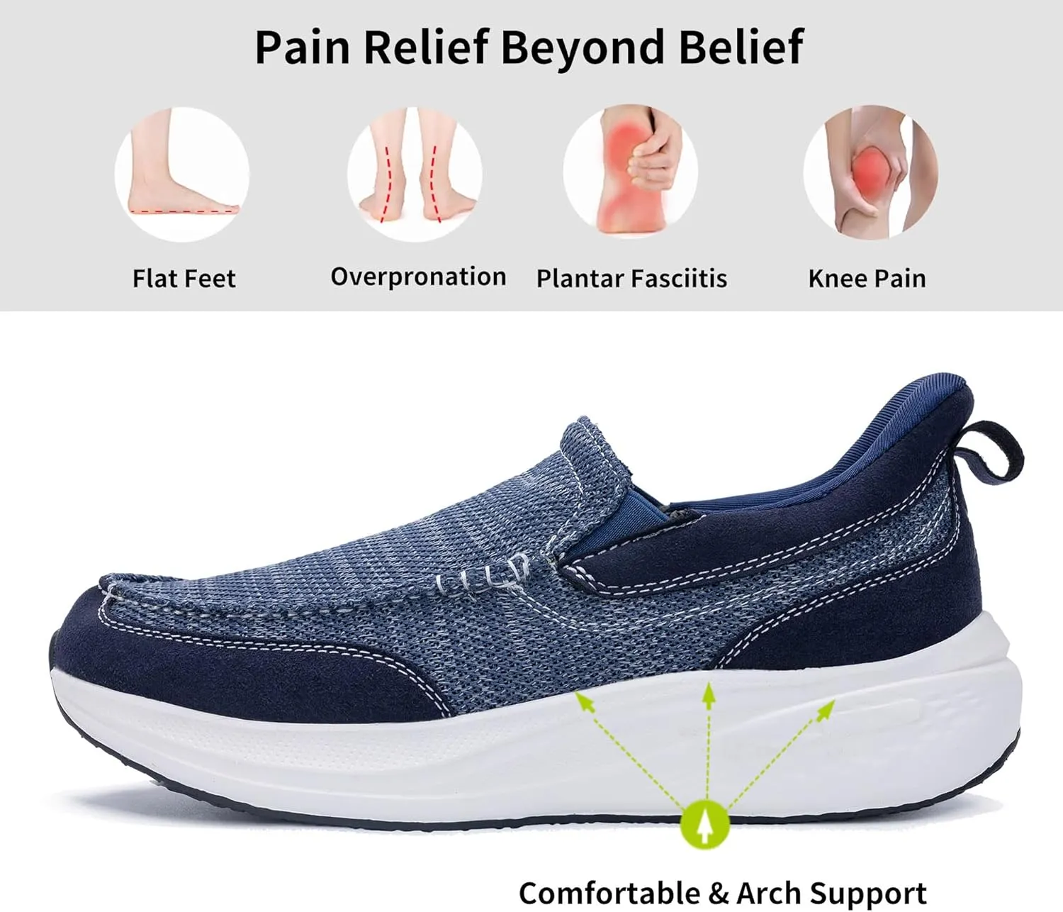 Men's Slip On Loafers | Causal Walking Shoes with Arch Support | Comfortable Lightweight Loafers for Plantar Fasciitis US 7-13
