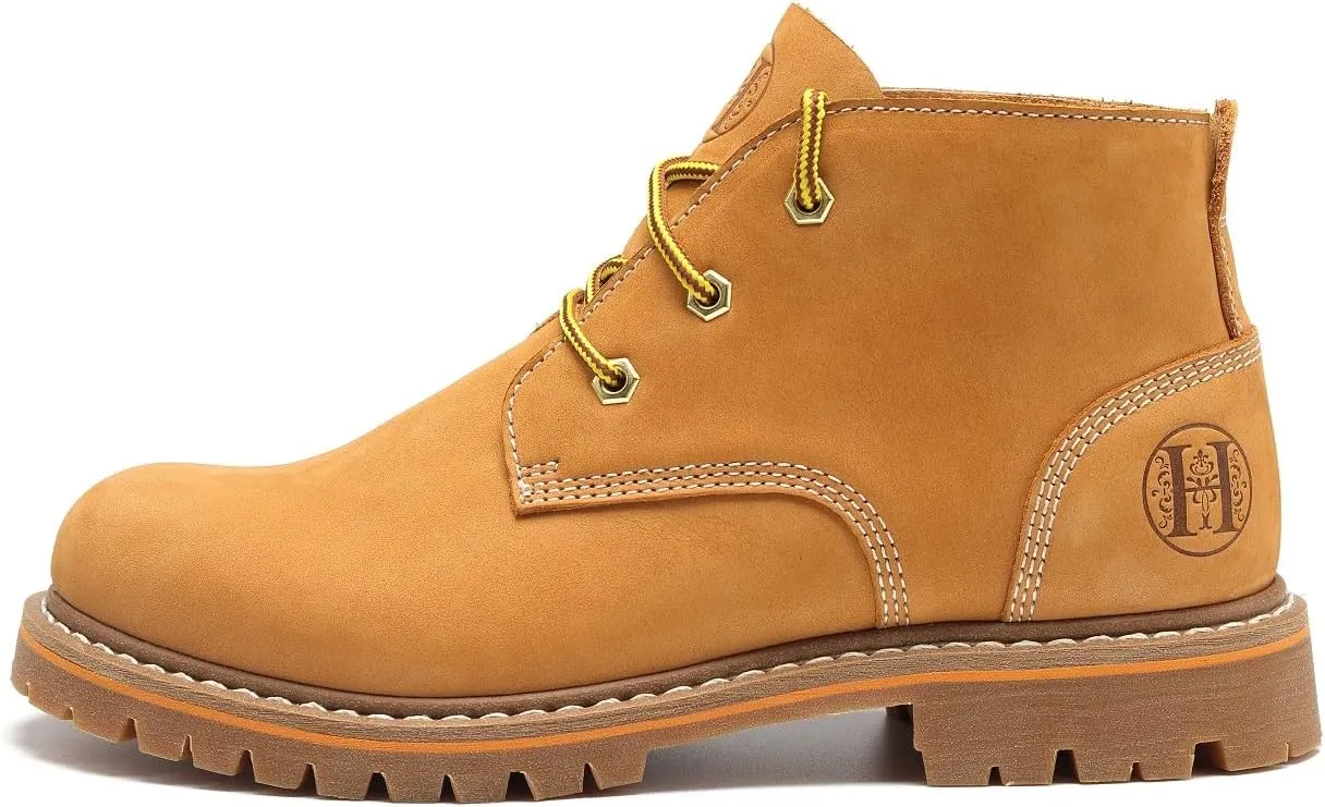 Men's Soft Toe Nubuck Leather PU Sole,Wheat Work Boots-82103