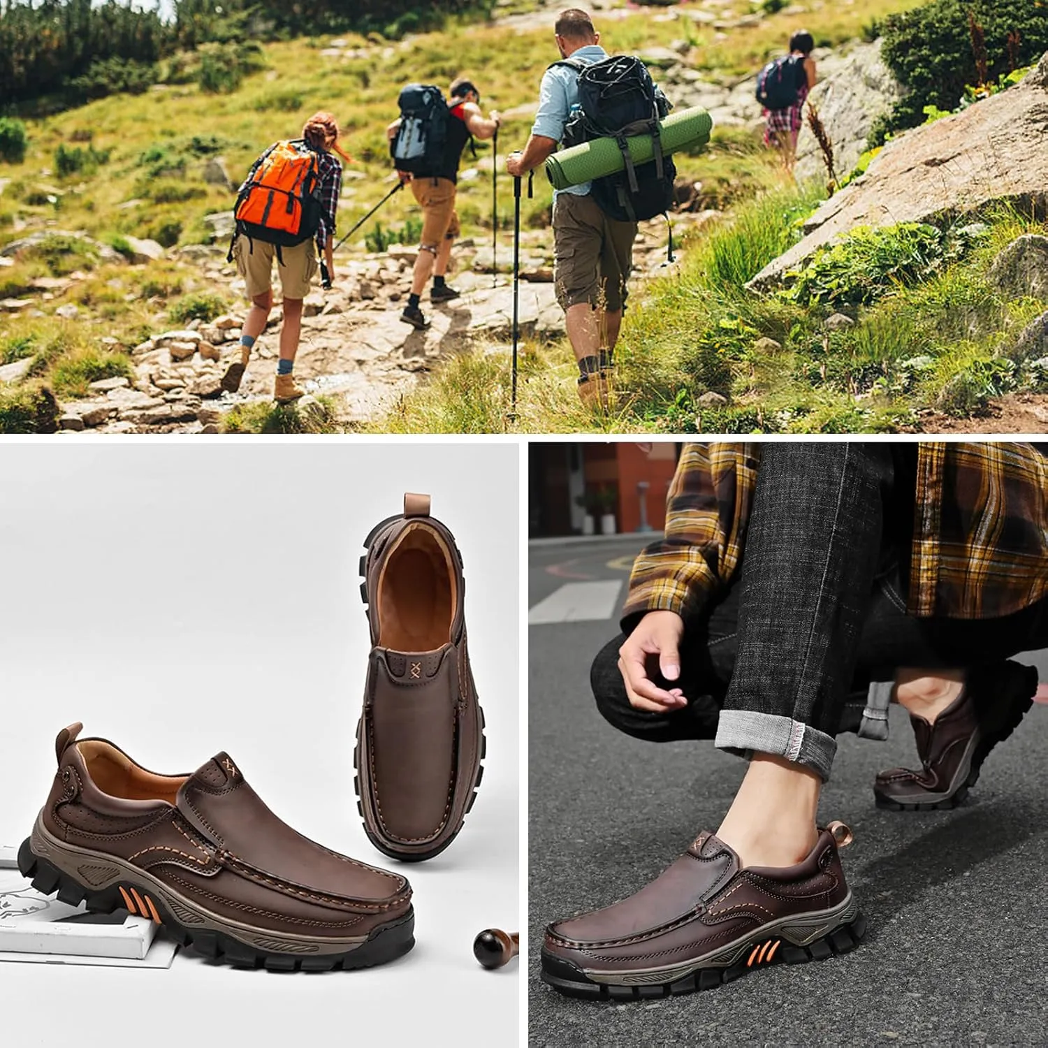 Men's Waterproof Hiking Shoes, Lightweight Breathable Casual Sneaker, Slip on Boots for Men Work Loafers, Orthopedic Slippers, for Travel, Camping, Running
