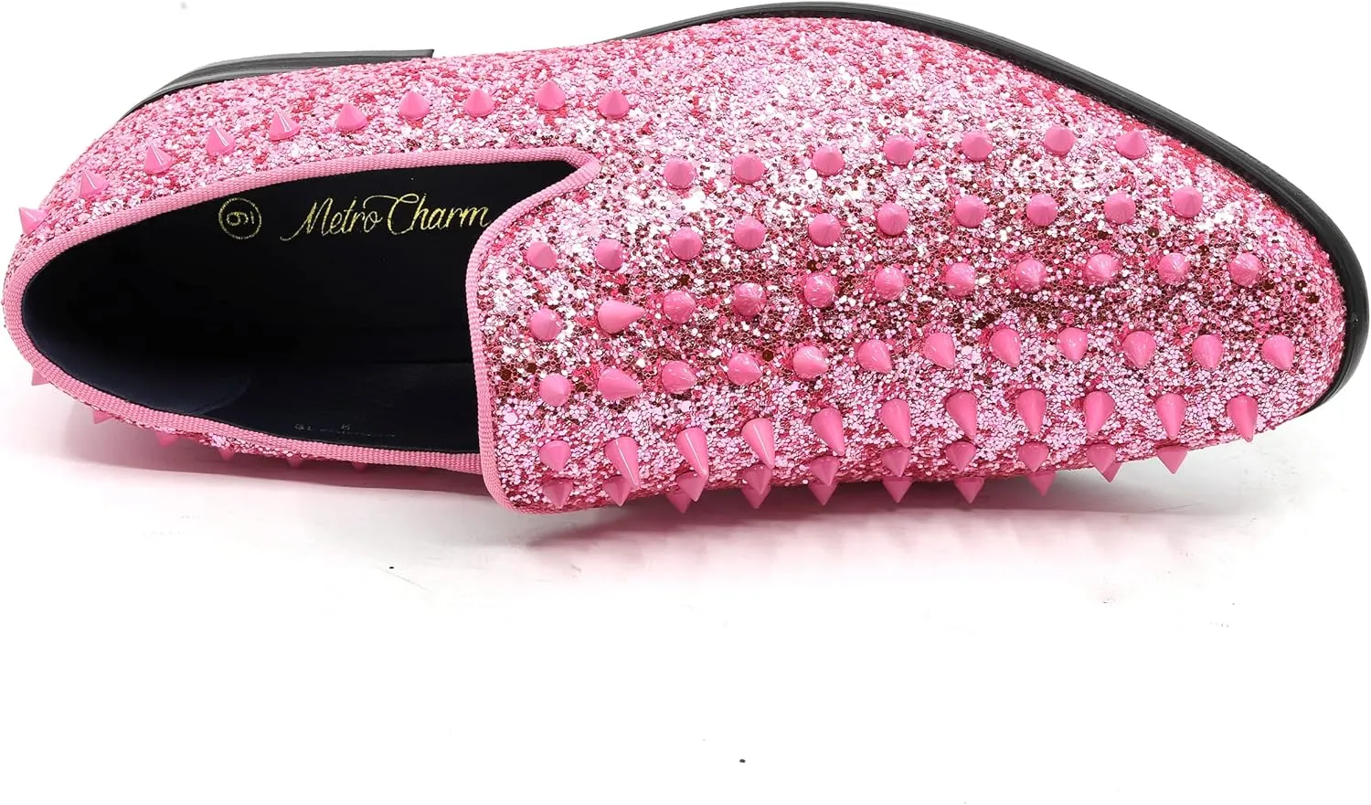 Metrocharm Men's Fashion Sparkly Smoking Spike Sequin Dress Tuxedo Loafers Slip On Shoes SM-16