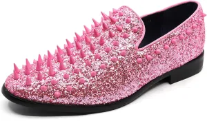 Metrocharm Men's Fashion Sparkly Smoking Spike Sequin Dress Tuxedo Loafers Slip On Shoes SM-16
