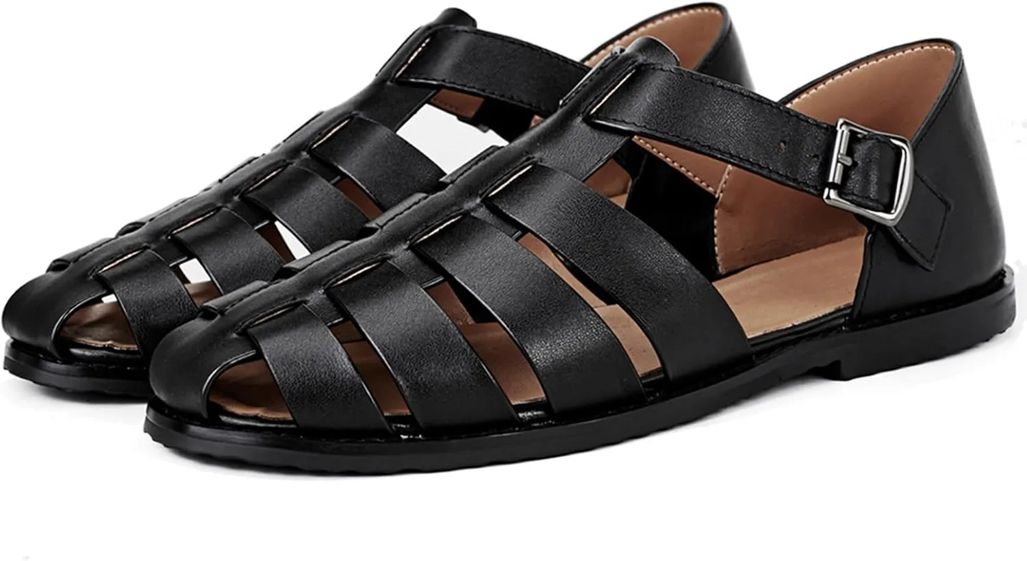 MILDSEVEN Men's Soft Business Roman Sandals, Fashion Handmade Fisherman Shoes with Buckles, Personality Closed Toe Beach Shoes, 15