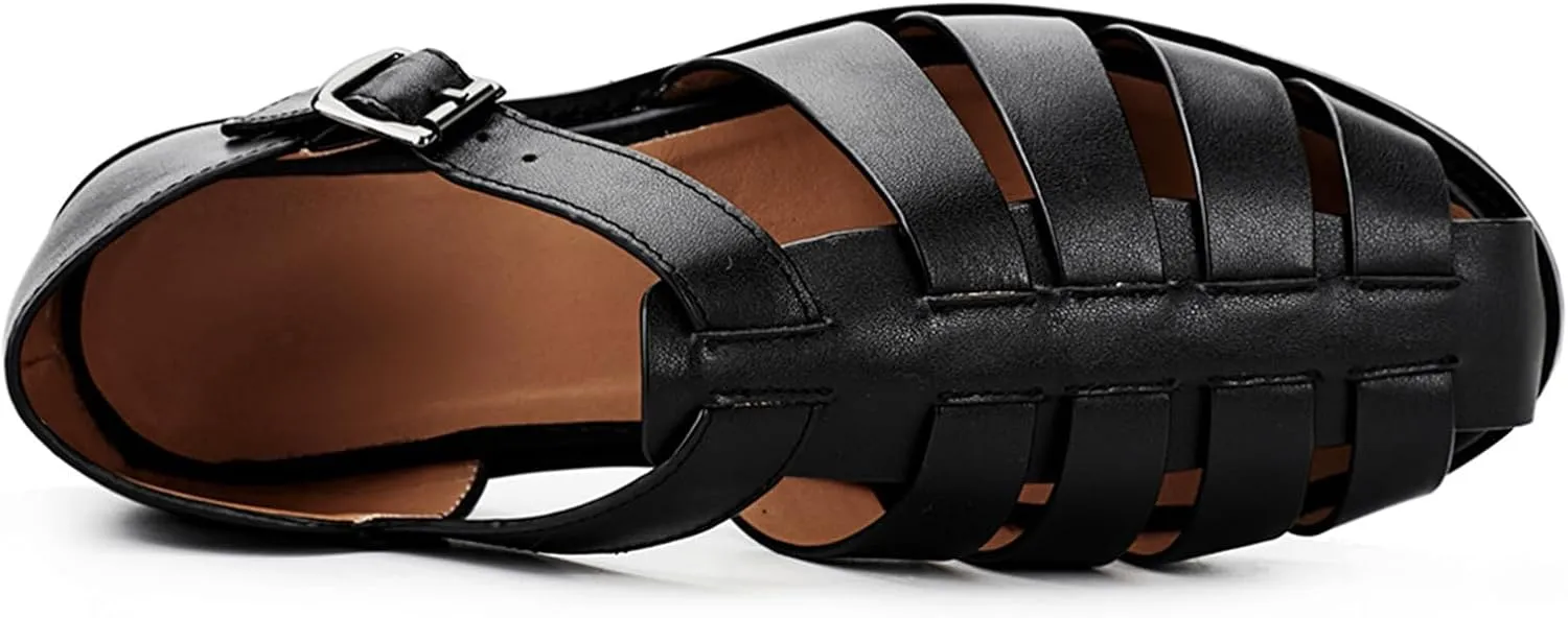 MILDSEVEN Men's Soft Business Roman Sandals, Fashion Handmade Fisherman Shoes with Buckles, Personality Closed Toe Beach Shoes, 15