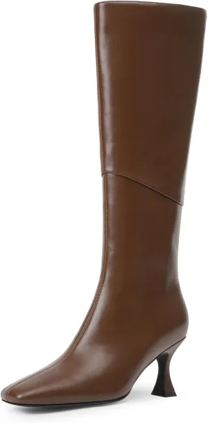 Modatope Knee High Boots Women Square Toe Tall Boots Kitten Heel Long Boots Side Zipper Dress Fashion Boots
