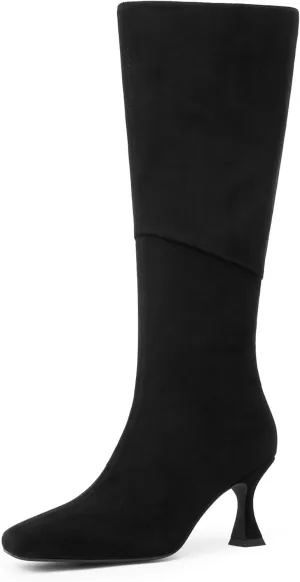 Modatope Knee High Boots Women Square Toe Tall Boots Kitten Heel Long Boots Side Zipper Dress Fashion Boots