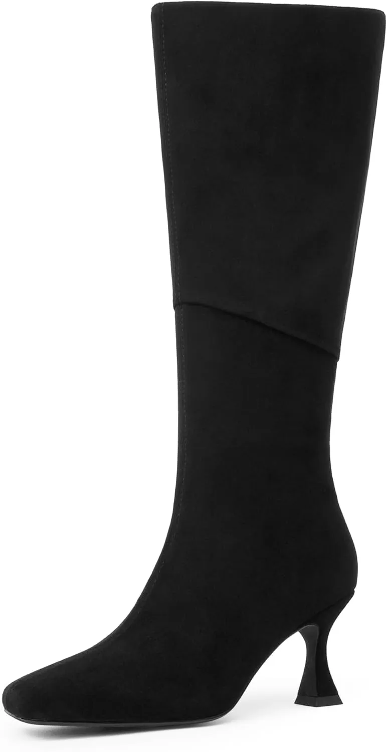 Modatope Knee High Boots Women Square Toe Tall Boots Kitten Heel Long Boots Side Zipper Dress Fashion Boots