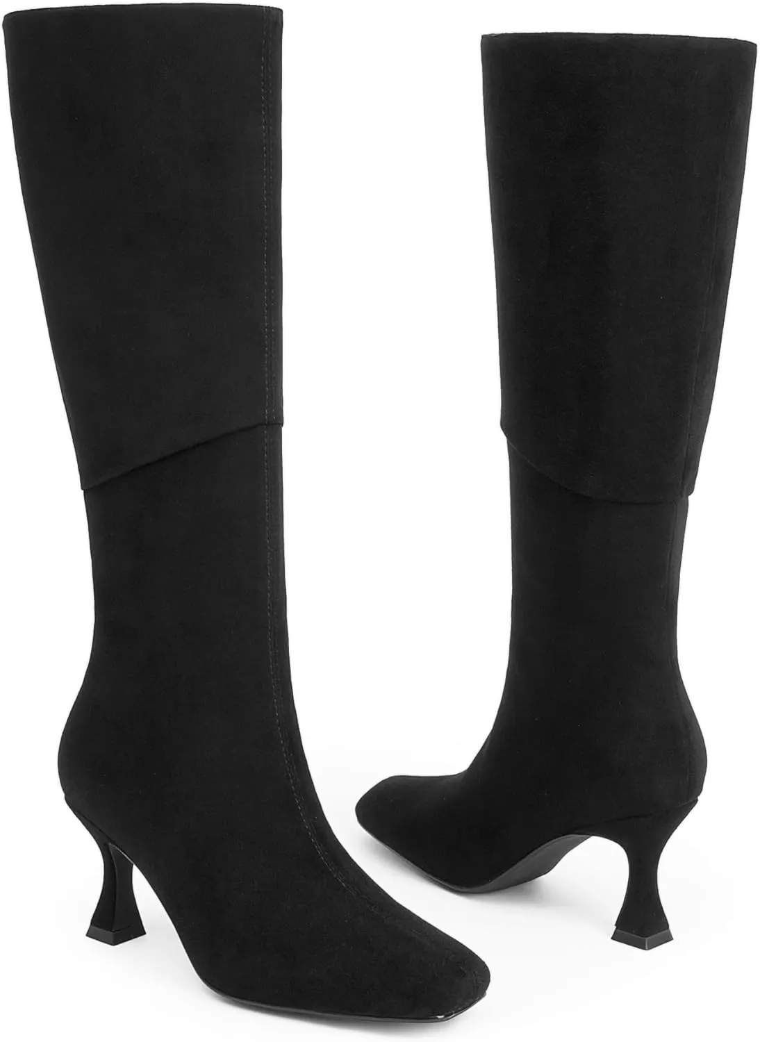 Modatope Knee High Boots Women Square Toe Tall Boots Kitten Heel Long Boots Side Zipper Dress Fashion Boots