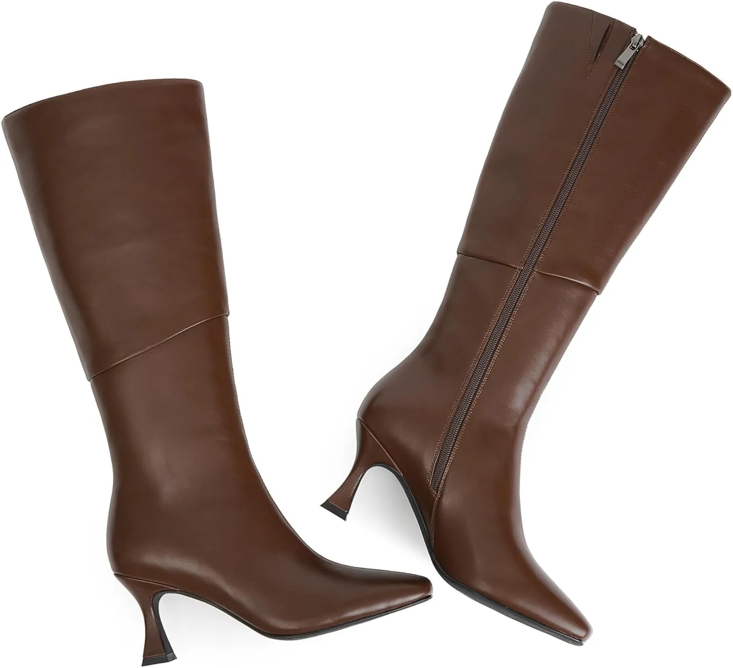 Modatope Knee High Boots Women Square Toe Tall Boots Kitten Heel Long Boots Side Zipper Dress Fashion Boots