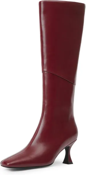 Modatope Knee High Boots Women Square Toe Tall Boots Kitten Heel Long Boots Side Zipper Dress Fashion Boots