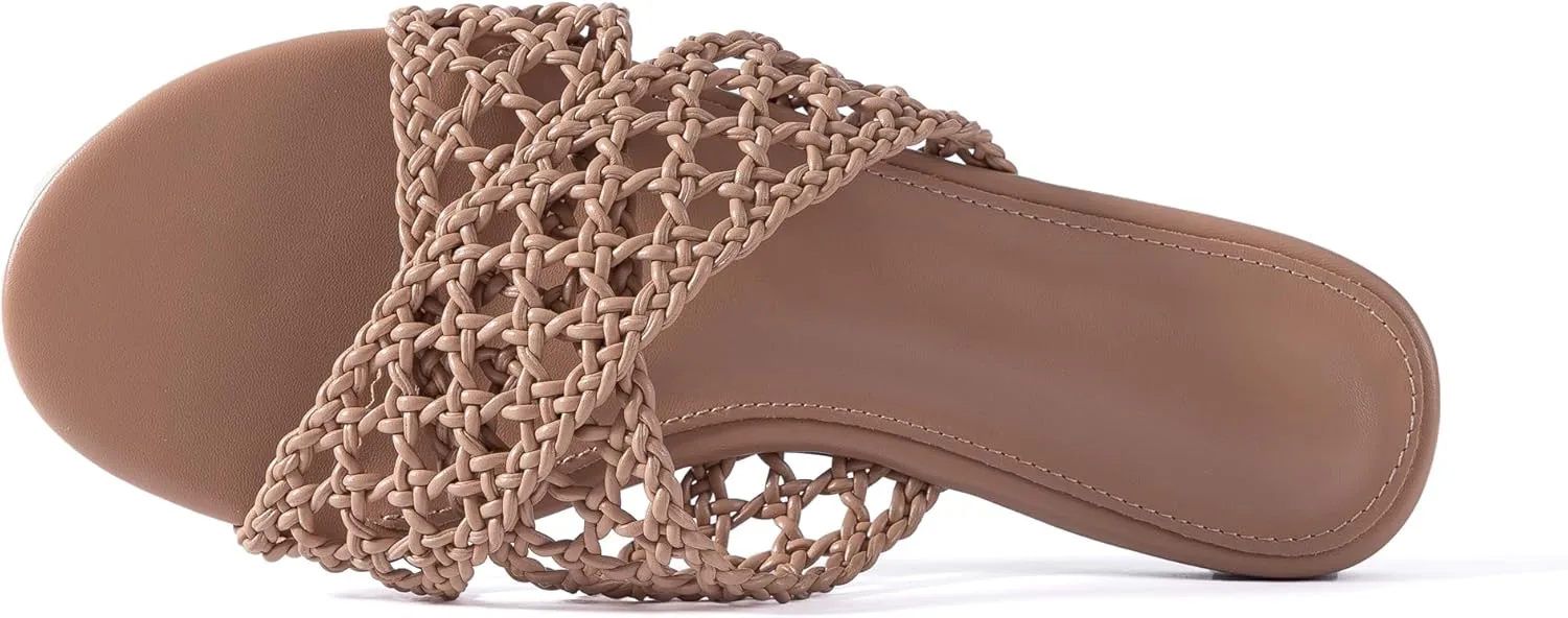 Mtzyoa Women Flat Sandals Braided Leather Crossover Nude Dressy Fashion Evening Party Wedding Sandals