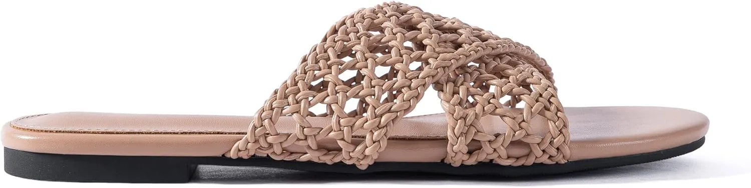 Mtzyoa Women Flat Sandals Braided Leather Crossover Nude Dressy Fashion Evening Party Wedding Sandals