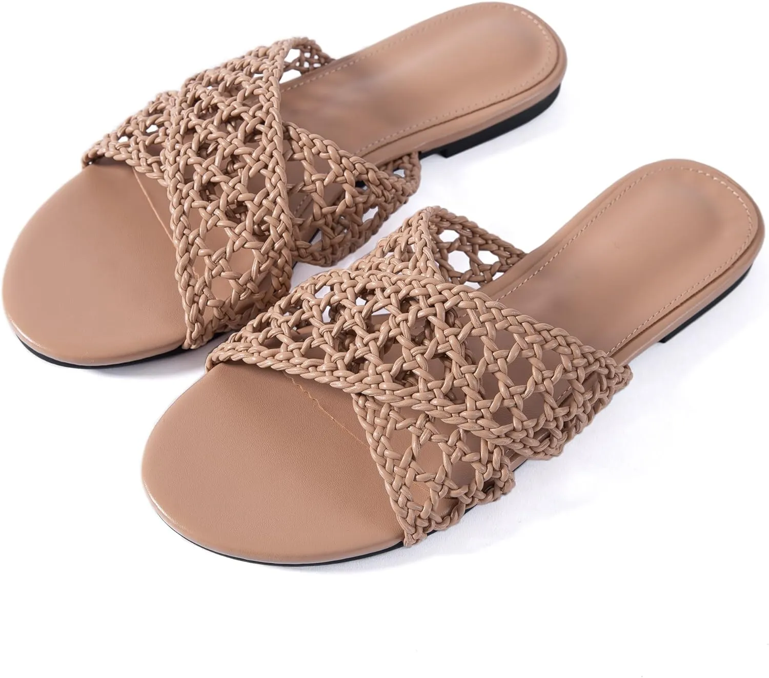 Mtzyoa Women Flat Sandals Braided Leather Crossover Nude Dressy Fashion Evening Party Wedding Sandals