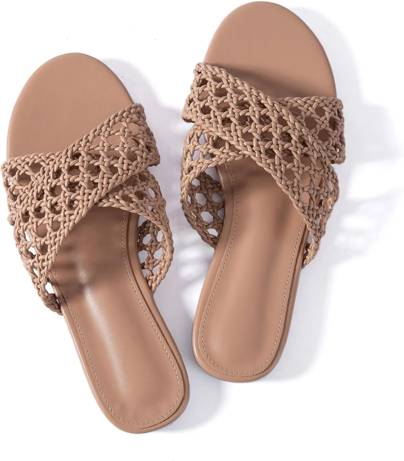 Mtzyoa Women Flat Sandals Braided Leather Crossover Nude Dressy Fashion Evening Party Wedding Sandals