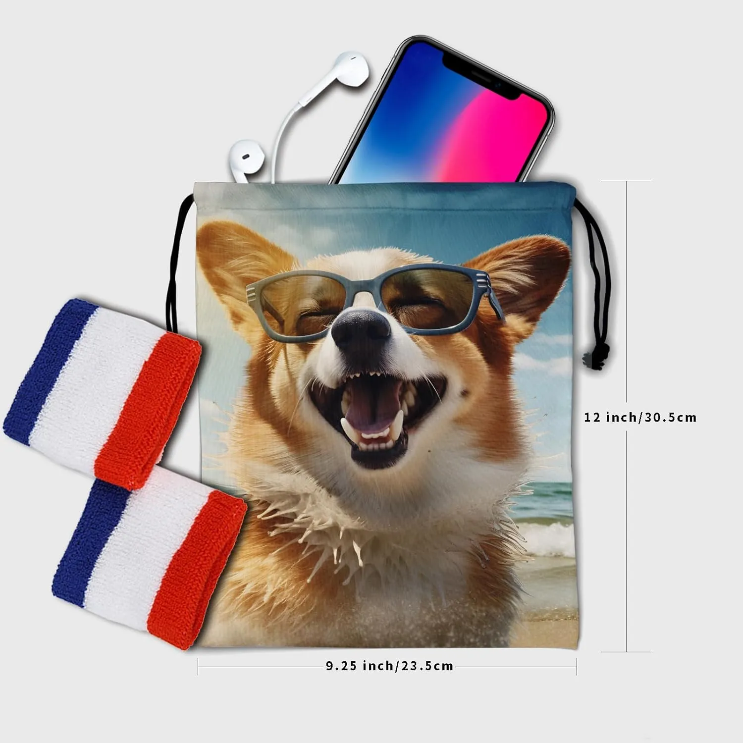 Nerxy Corgi Drawstring Gymnastics Grip Bag - Dog Grip Bag Pet Gymnasts Gym Bag Beach Animal Storage Bag for Personal Equipment